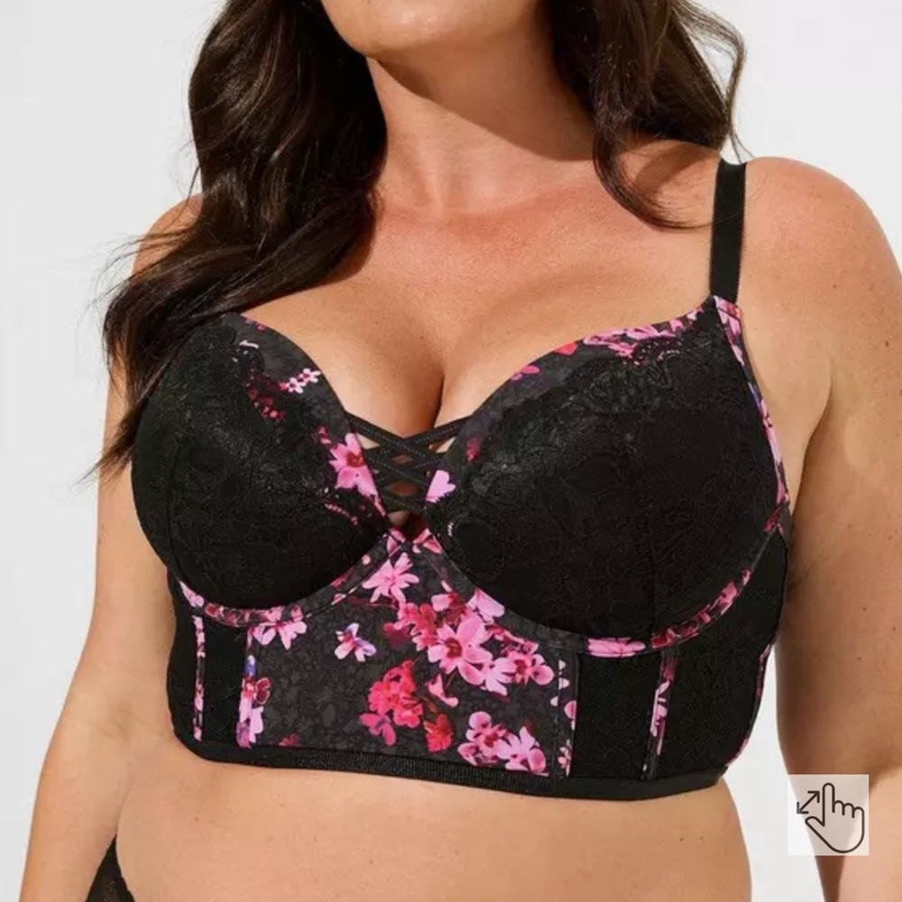 Torrid Black & Pink Floral Lace Bra